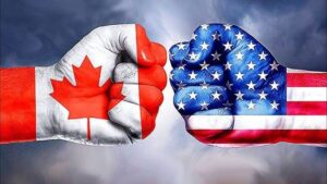 Canada USA flags on fists